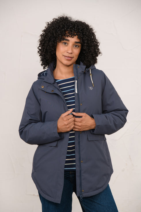Lighthouse Tess AW26 in Navy Fleece-Lined Waterproof Mid-Hip Coat