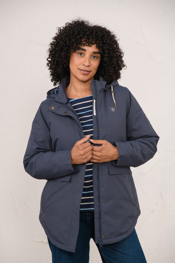 Lighthouse Tess AW26 in Navy Fleece-Lined Waterproof Mid-Hip Coat