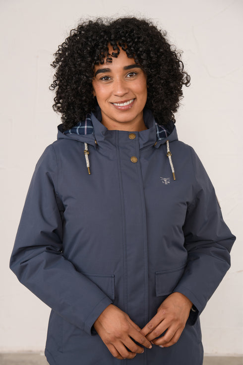 Lighthouse Tess AW26 in Navy Fleece-Lined Waterproof Mid-Hip Coat