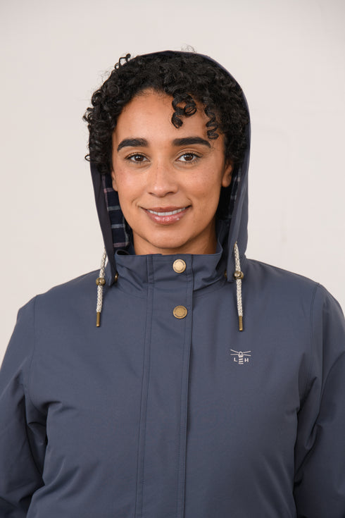 Lighthouse Tess AW26 in Navy Fleece-Lined Waterproof Mid-Hip Coat