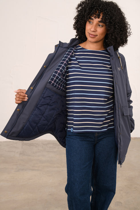 Lighthouse Tess AW26 in Navy Fleece-Lined Waterproof Mid-Hip Coat