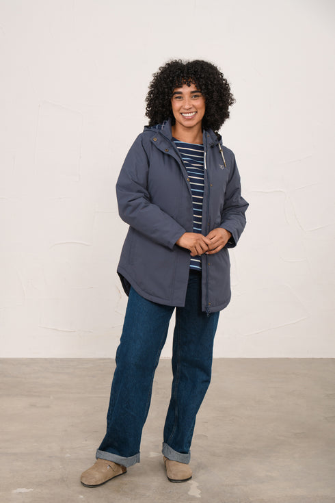 Lighthouse Tess AW26 in Navy Fleece-Lined Waterproof Mid-Hip Coat
