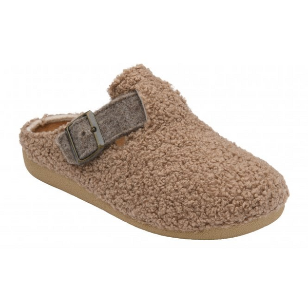Lotus Nola Teddy Fleece Buckle Mule Slipper ULH141CC - Beige Teddy