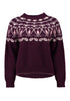 Hailys Co44lette Nordic Fairisle Crew Neck Knit Jumper UNF-9721 - Dark Cherry/Silky Rose