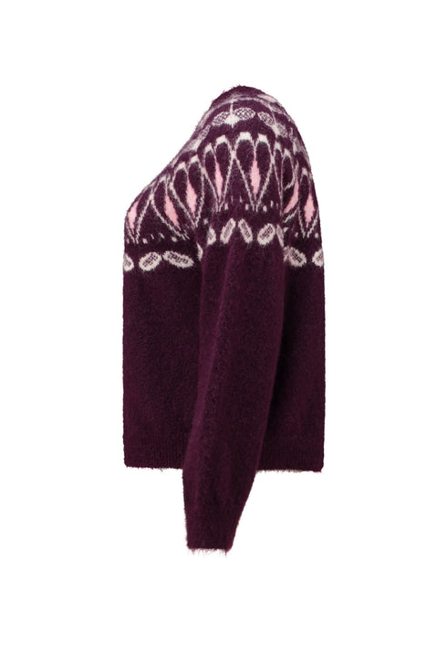 Hailys Co44lette Nordic Fairisle Crew Neck Knit Jumper UNF-9721 - Dark Cherry/Silky Rose