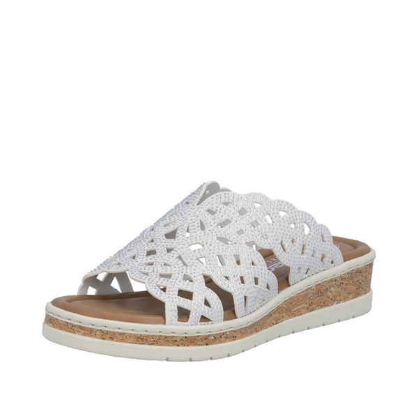 Rieker Womens White Morelia Mule Sandal with Perforated Detail V4189-80