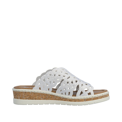 Rieker Womens White Morelia Mule Sandal with Perforated Detail V4189-80