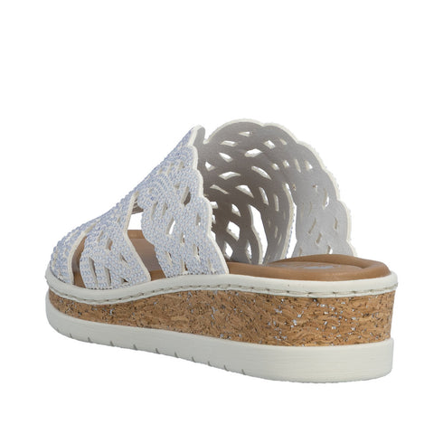 Rieker Womens White Morelia Mule Sandal with Perforated Detail V4189-80