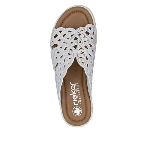 Rieker Womens White Morelia Mule Sandal with Perforated Detail V4189-80