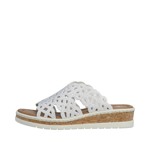 Rieker Womens White Morelia Mule Sandal with Perforated Detail V4189-80