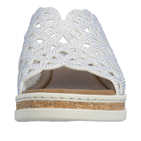 Rieker Womens White Morelia Mule Sandal with Perforated Detail V4189-80