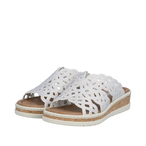 Rieker Womens White Morelia Mule Sandal with Perforated Detail V4189-80