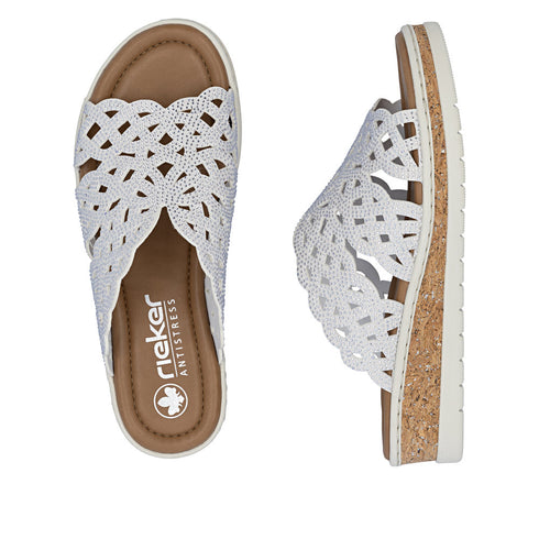 Rieker Womens White Morelia Mule Sandal with Perforated Detail V4189-80