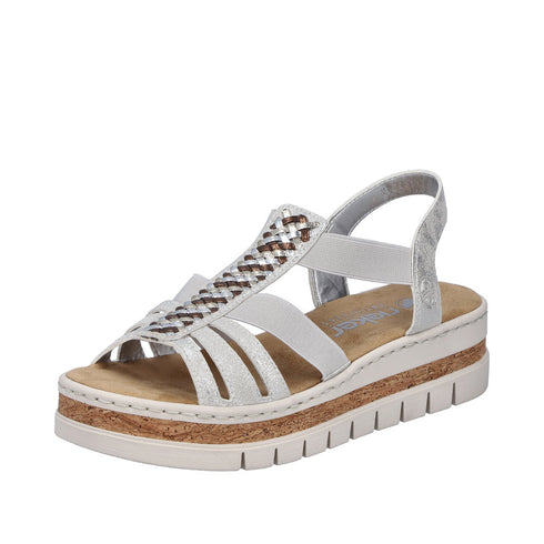Rieker Womens Silver/Platinum V4918-90 Antistress Embellished Wedge Sandal