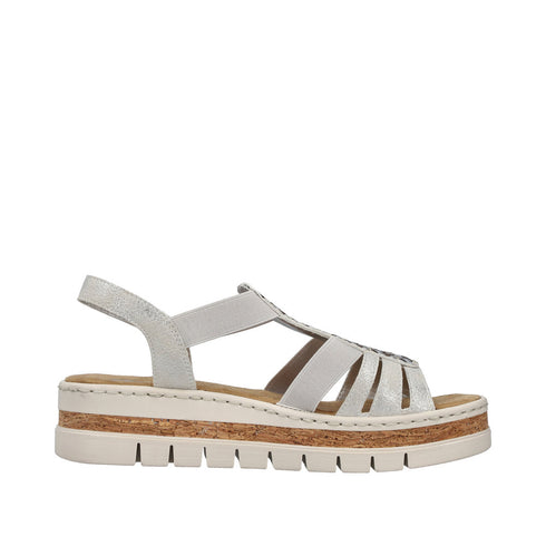 Rieker Womens Silver/Platinum V4918-90 Antistress Embellished Wedge Sandal