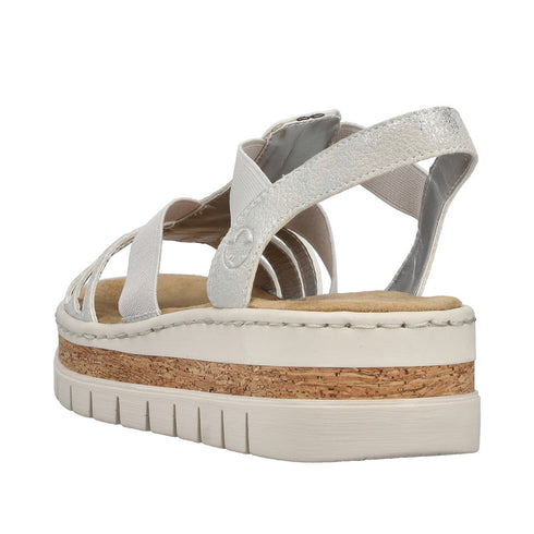Rieker Womens Silver/Platinum V4918-90 Antistress Embellished Wedge Sandal