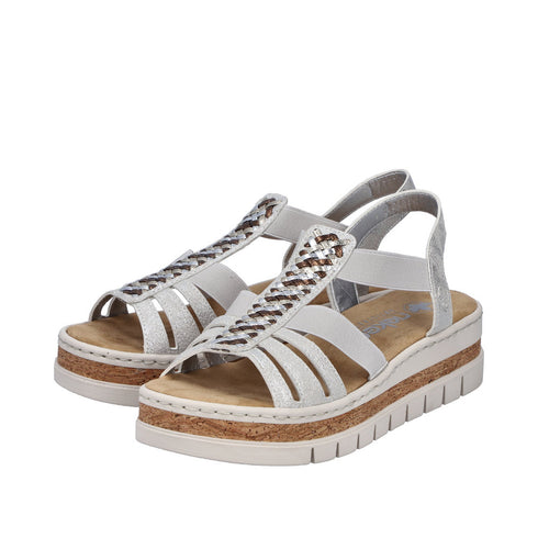 Rieker Womens Silver/Platinum V4918-90 Antistress Embellished Wedge Sandal