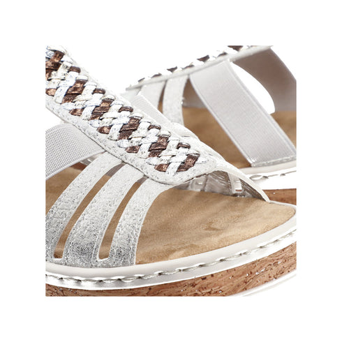 Rieker Womens Silver/Platinum V4918-90 Antistress Embellished Wedge Sandal