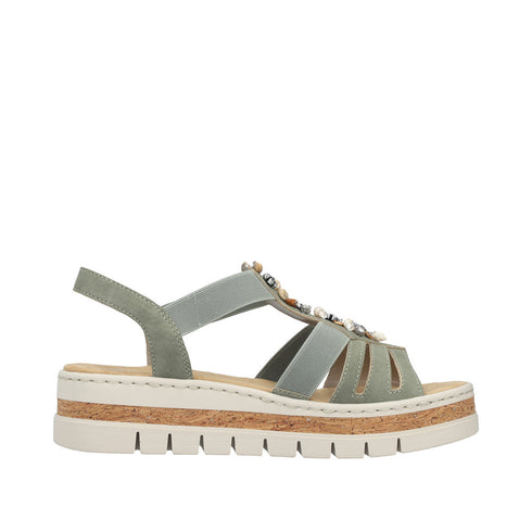 Rieker Womens Green V4949-52 Antistress Embellished Wedge Sandal