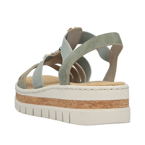 Rieker Womens Green V4949-52 Antistress Embellished Wedge Sandal