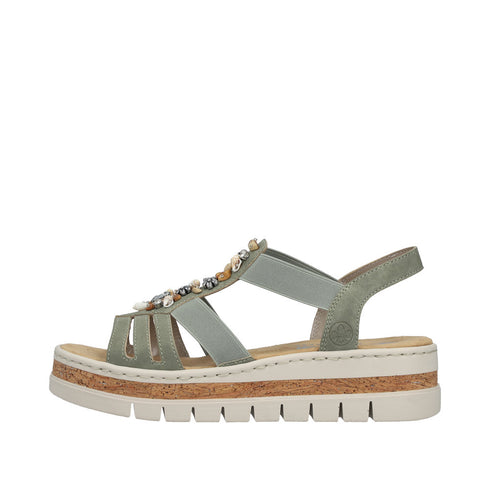 Rieker Womens Green V4949-52 Antistress Embellished Wedge Sandal