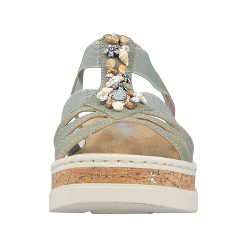 Rieker Womens Green V4949-52 Antistress Embellished Wedge Sandal