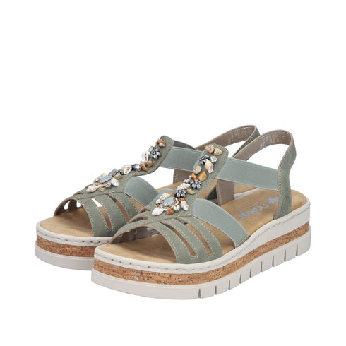 Rieker Womens Green V4949-52 Antistress Embellished Wedge Sandal