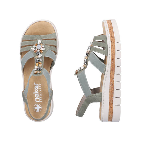 Rieker Womens Green V4949-52 Antistress Embellished Wedge Sandal