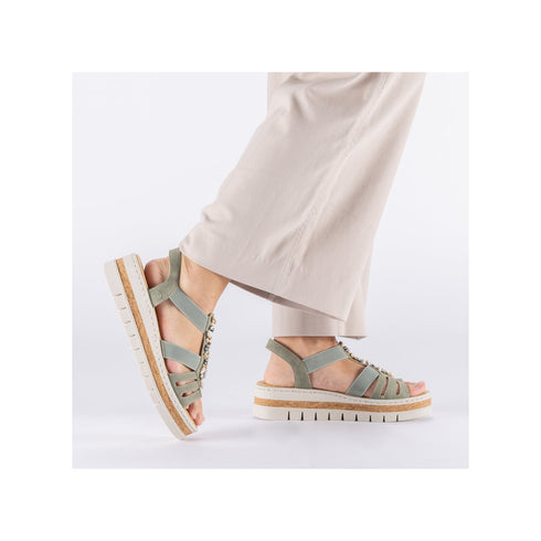 Rieker Womens Green V4949-52 Antistress Embellished Wedge Sandal