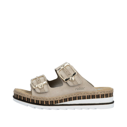 Rieker Women's Extra Wide Fit Beige Leather Mule Sandals – V7955-60