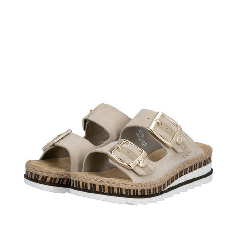 Rieker Women's Extra Wide Fit Beige Leather Mule Sandals – V7955-60