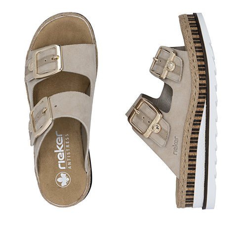 Rieker Women's Extra Wide Fit Beige Leather Mule Sandals – V7955-60