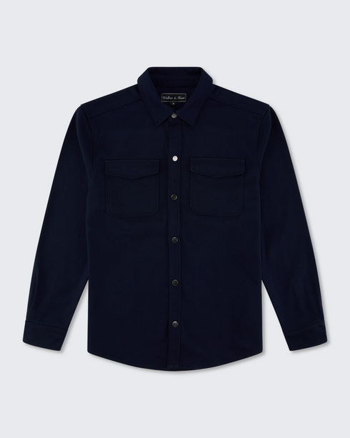 Walker & Hunt Mason Overshirt Navy Structured Mid-Weight Cotton Blend
