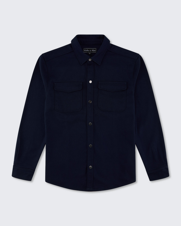 Walker & Hunt Mason Overshirt Navy Structured Mid-Weight Cotton Blend