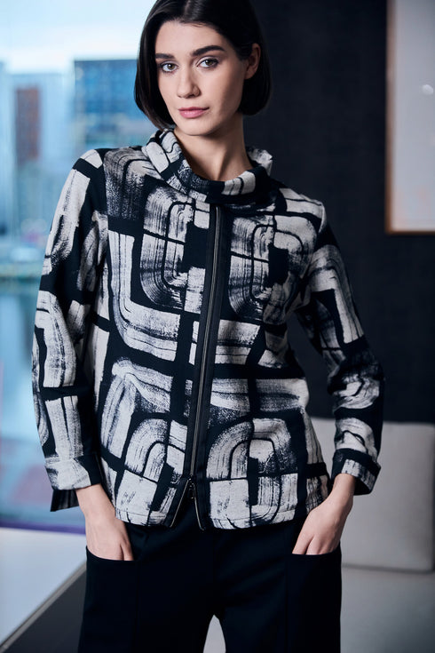 Peruzzi Centre Zip Print Top with Cowl Neck W25118