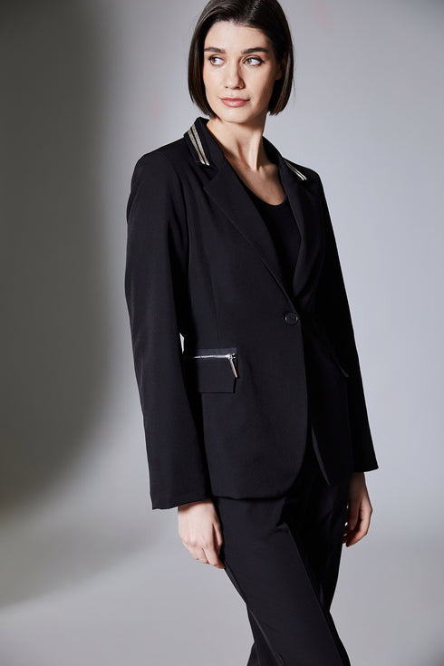 Peruzzi Stripe Trim Collar Blazer W25136