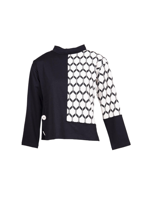 Peruzzi Hexagonal Jacquard Knit W25181 – Black & Ecru Ladies Knit Top