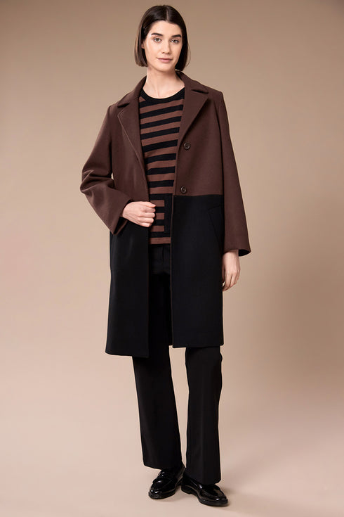 Peruzzi Womens Colour Block Knee Length Coat W26116 - Black/Brown