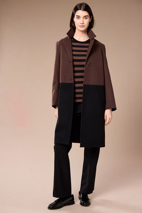 Peruzzi Womens Colour Block Knee Length Coat W26116 - Black/Brown