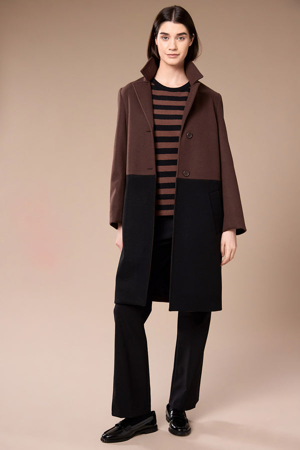 Peruzzi Womens Colour Block Knee Length Coat W26116 - Black/Brown