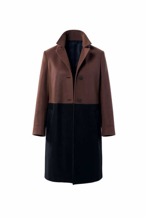 Peruzzi Womens Colour Block Knee Length Coat W26116 - Black/Brown