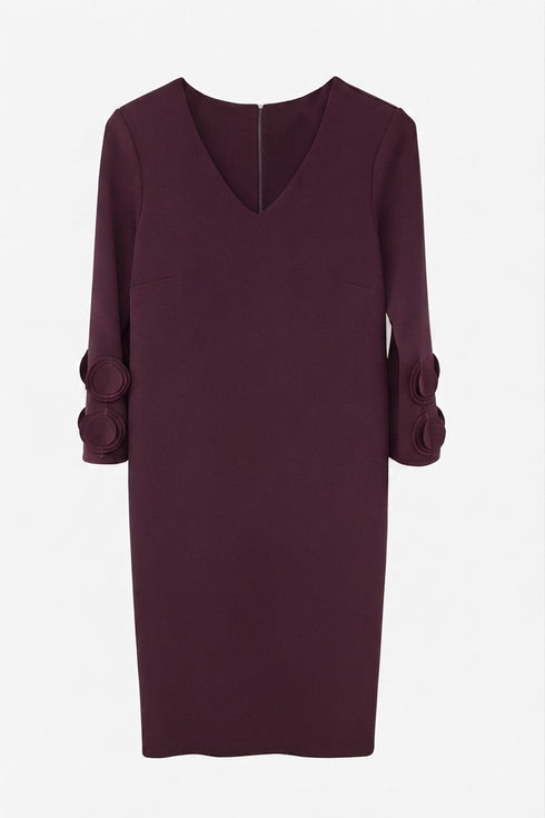 Peruzzi Womens V-Neck Frill Sleeve Dress W26129 - 42 Plum