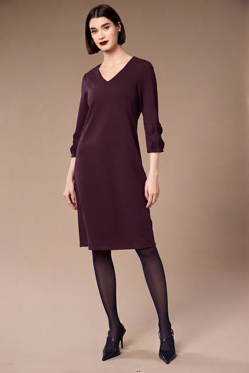Peruzzi Womens V-Neck Frill Sleeve Dress W26129 - 42 Plum