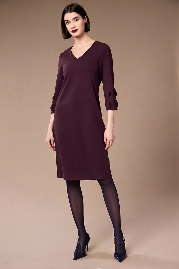 Peruzzi Womens V-Neck Frill Sleeve Dress W26129 - 42 Plum