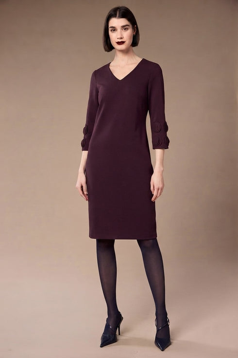 Peruzzi Womens V-Neck Frill Sleeve Dress W26129 - 42 Plum