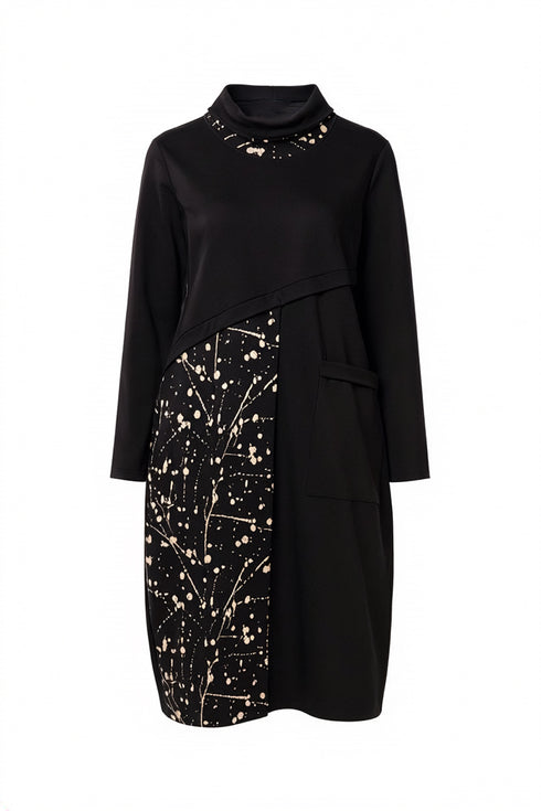 Peruzzi Printed Panel Cowl Neck Dress Black Sand W26138