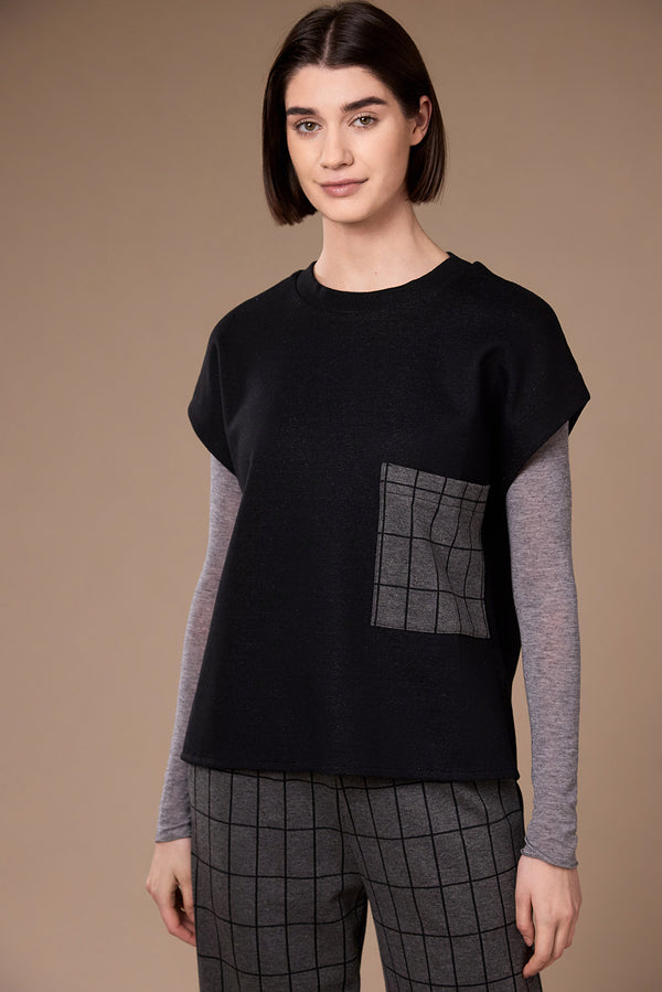 Peruzzi Women's Grid Print Tabard Top 08 Grey/Black W26139