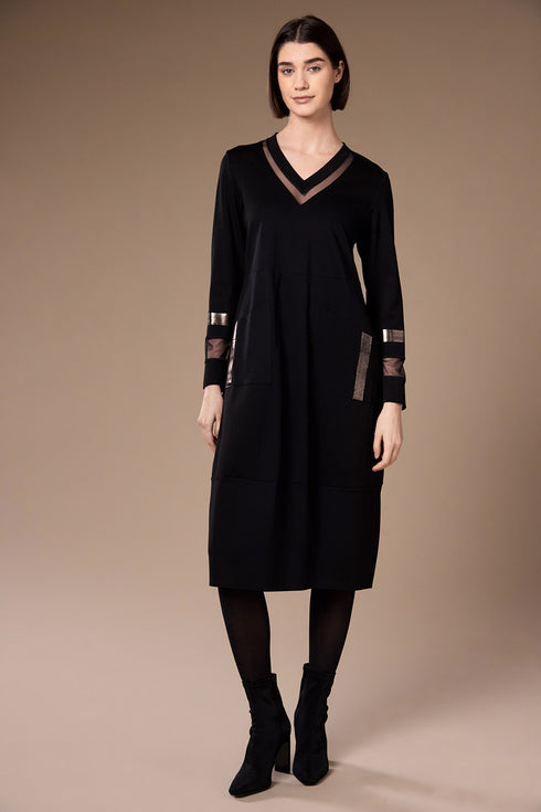 Peruzzi Women's Bronze Accent V-Neck Dress 09 Black W26171