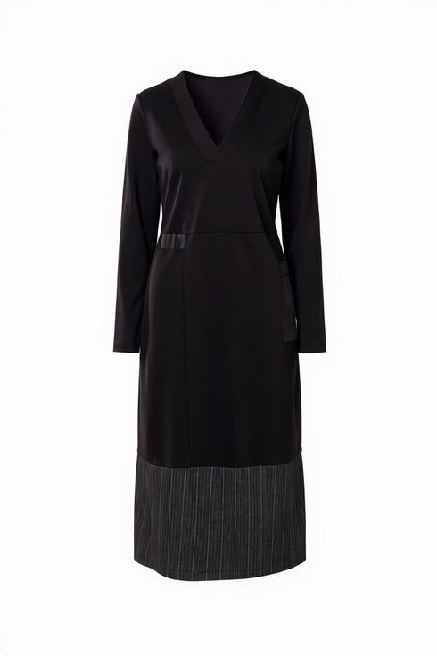 Peruzzi Herringbone Trim Midi Dress in Black SKU W26172