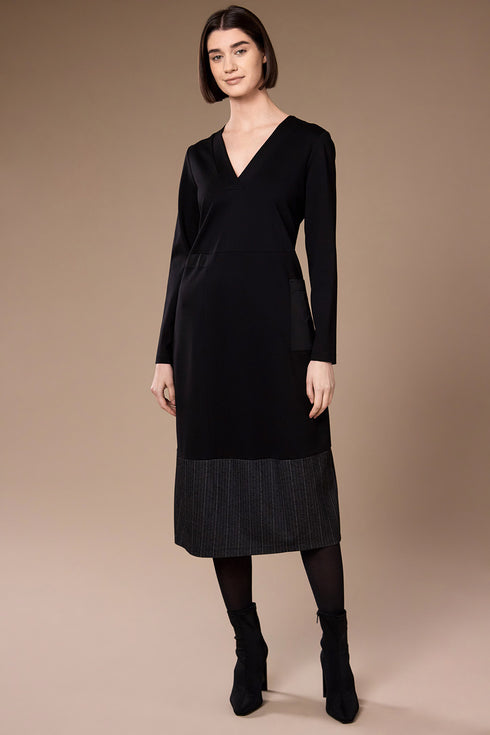 Peruzzi Herringbone Trim Midi Dress in Black SKU W26172